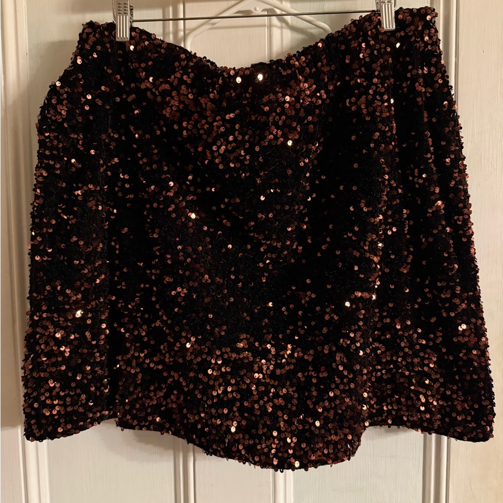 City Chic Black and Brown Sequin Mini Skirt